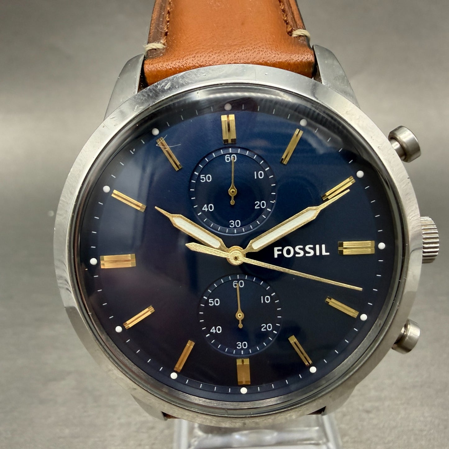 Fossil Townsman Chronograph Watch Men 44mm Blue Dial Steel Round FS5279 New Batt0