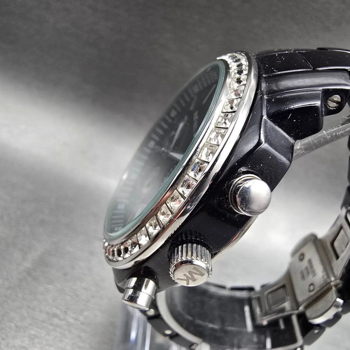 Michael Kors Watch Women 40mm Black Dial Chrono Date Gemmed MK5080 New Battery2