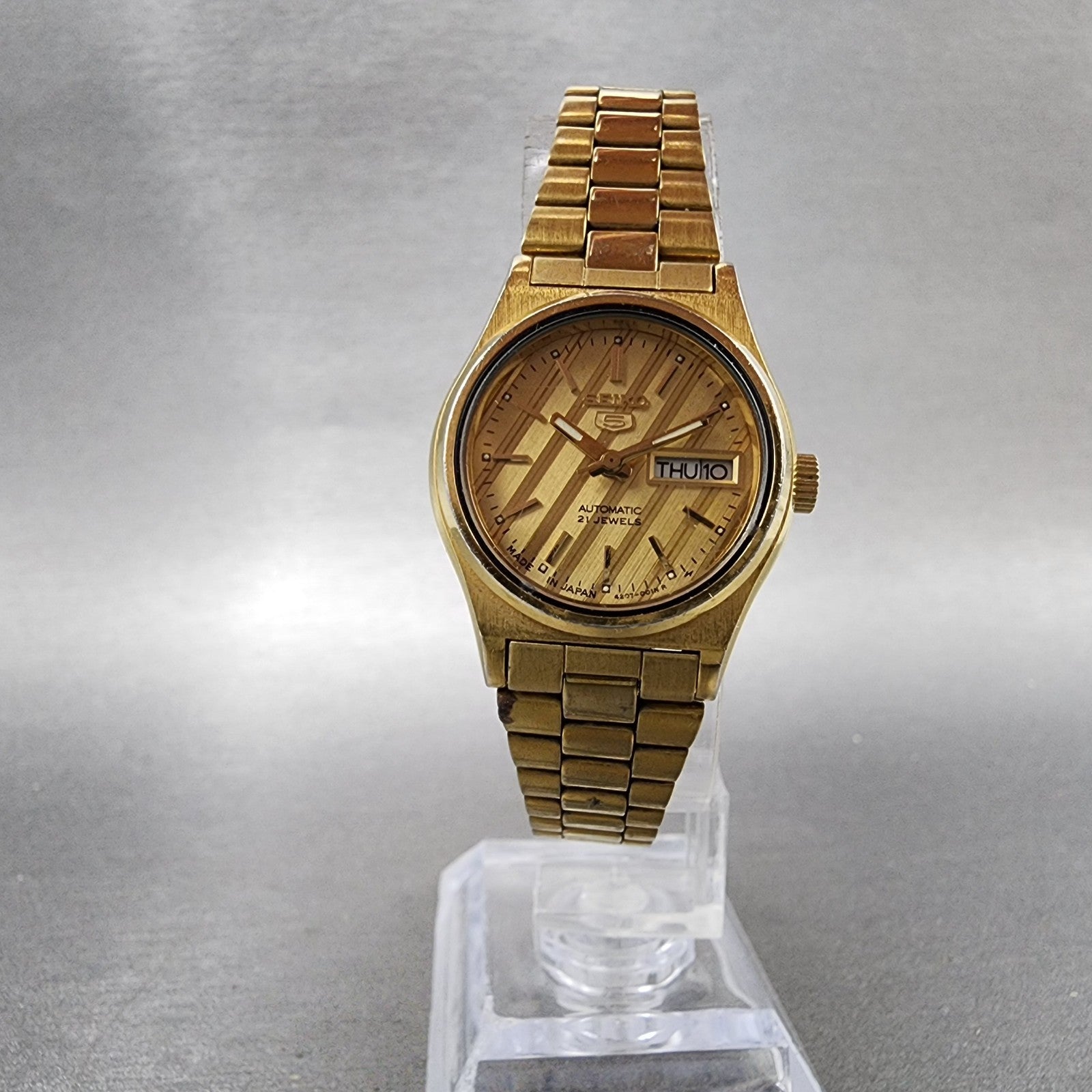 Seiko Automatic Watch Women 24mm Champagne Dial Gold Tone Daydate 42070041 PART9