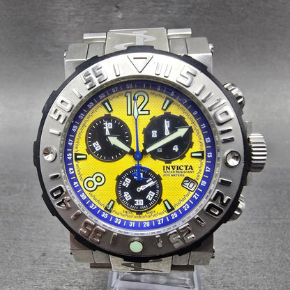 Invicta Reserve Chronograph Dive Watch Men 46mm Yellow Dial Steel New Battery0