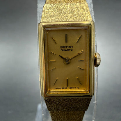 Seiko Tank Watch Women 12mm Champagne Dial Gold Tone 2e20-6479 New Battery ABGH1