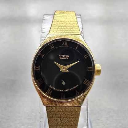 Citizen CQ Watch Women 19mm Black Dial Gold Tone Round 3220-S22431 New Battery0