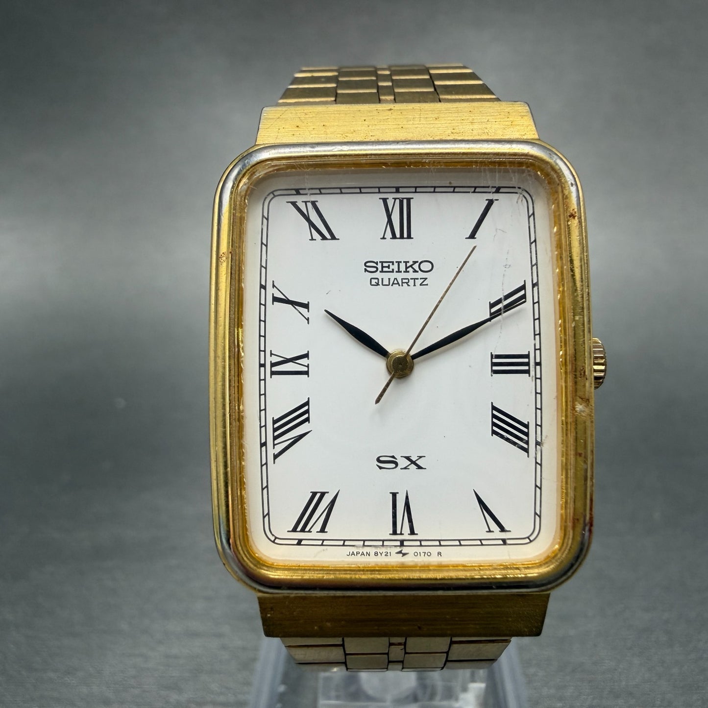 Seiko SX Tank Watch Men 25mm White Dial Gold Tone 8Y21-5070 New Battery Vintage0