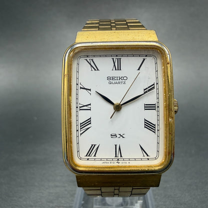 Seiko SX Tank Watch Men 25mm White Dial Gold Tone 8Y21-5070 New Battery Vintage0