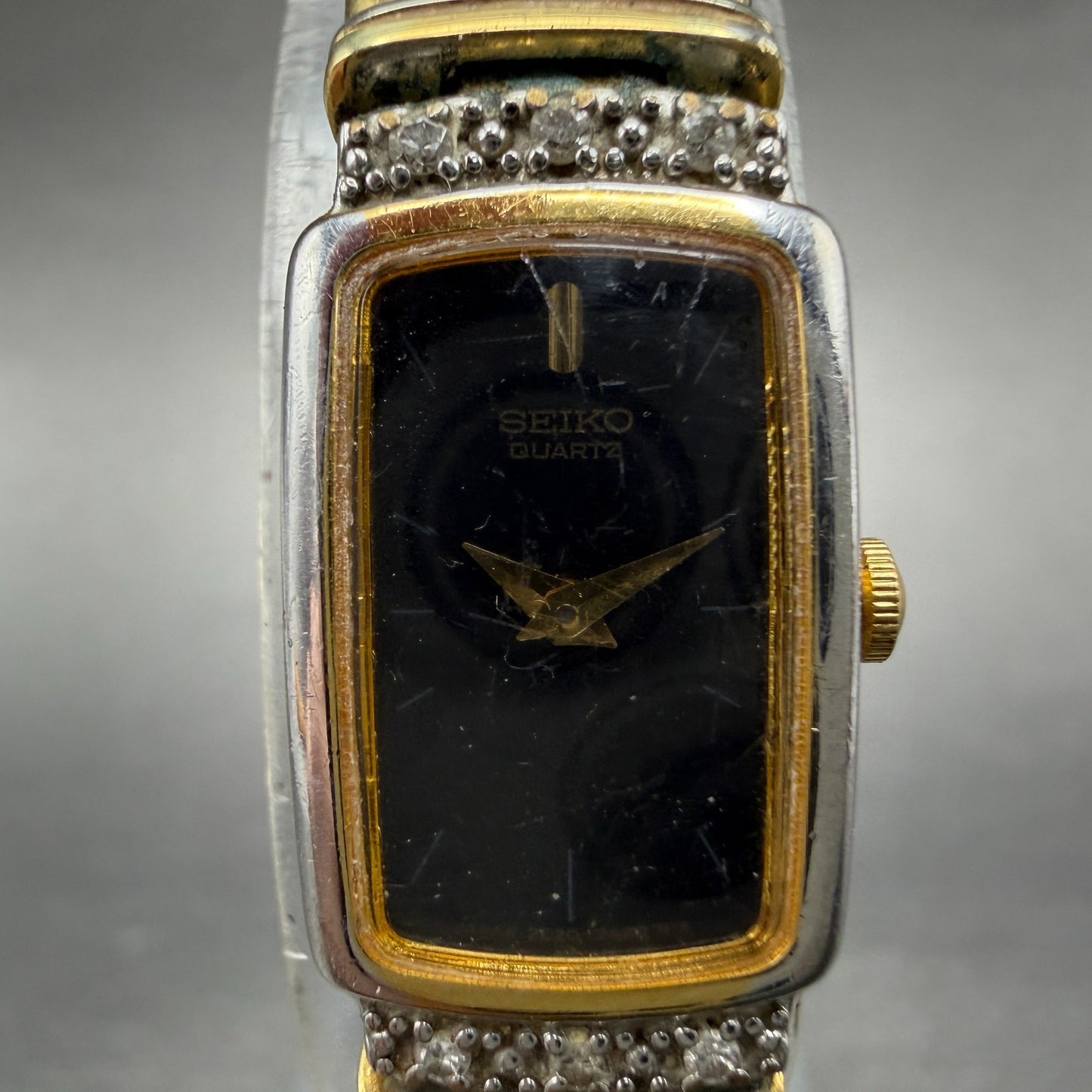 Seiko Tank Watch Women 13mm Black Dial Gold Tone Rectangle 2E20-6929 New Battery1