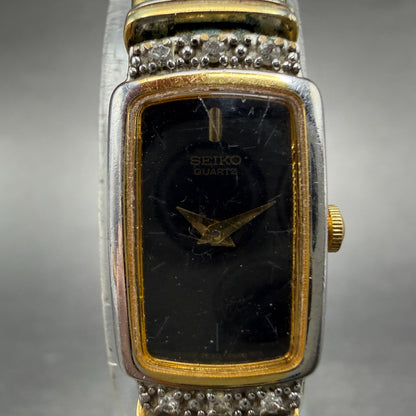 Seiko Tank Watch Women 13mm Black Dial Gold Tone Rectangle 2E20-6929 New Battery1