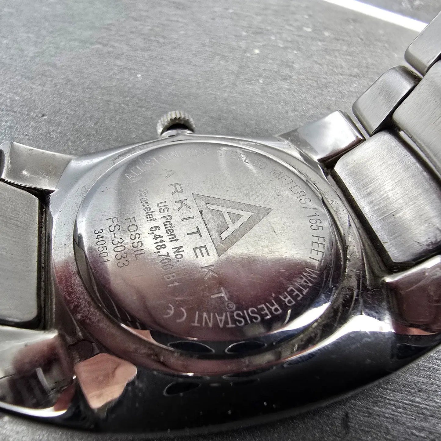Fossil Arkitekt Watch Men 36mm Black Dial Silver Tone Date FS-3033 New Battery9