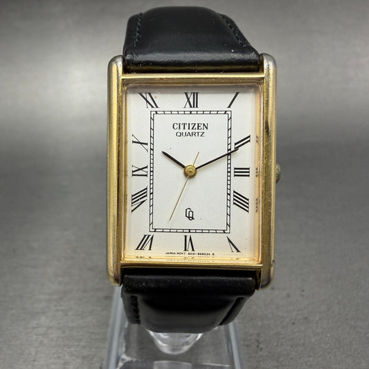 Citizen CQ Tank Watch Men 24mm White Dial Gold Tone Rectangle 6031-S24744 PARTS0