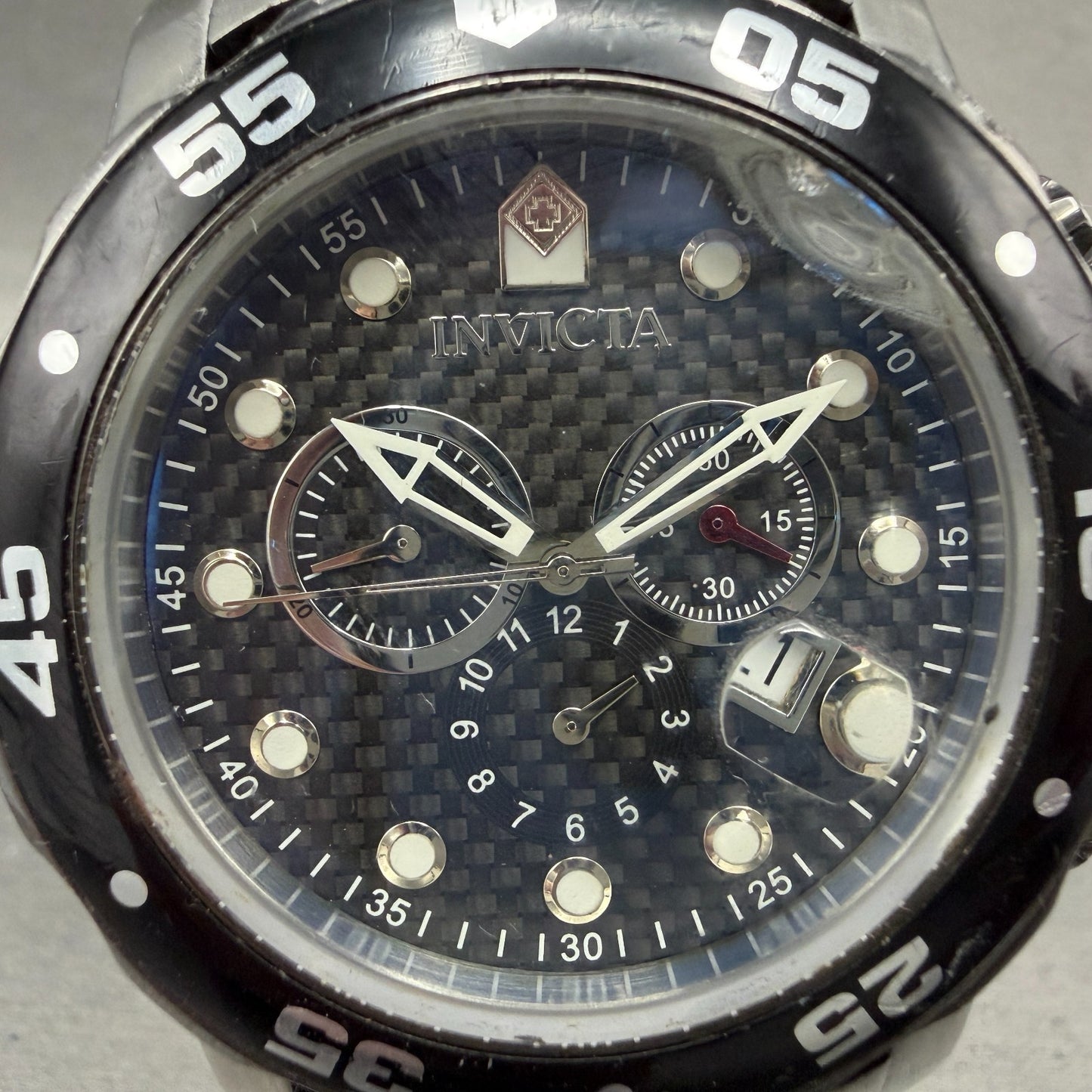 Invicta Pro Diver Chronograph Watch Men 48mm Black Dial Steel Date New Battery1