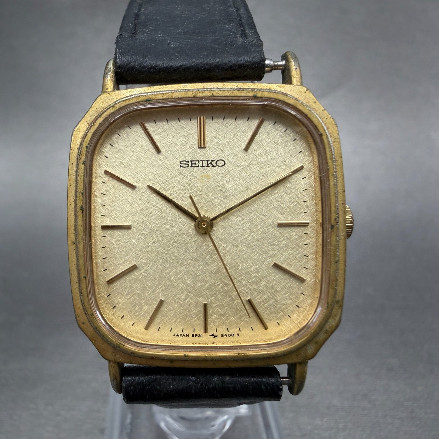 Seiko Watch Men 28mm Champagne Dial Gold Tone Octagon  5P31-5270 New Battery VTG0