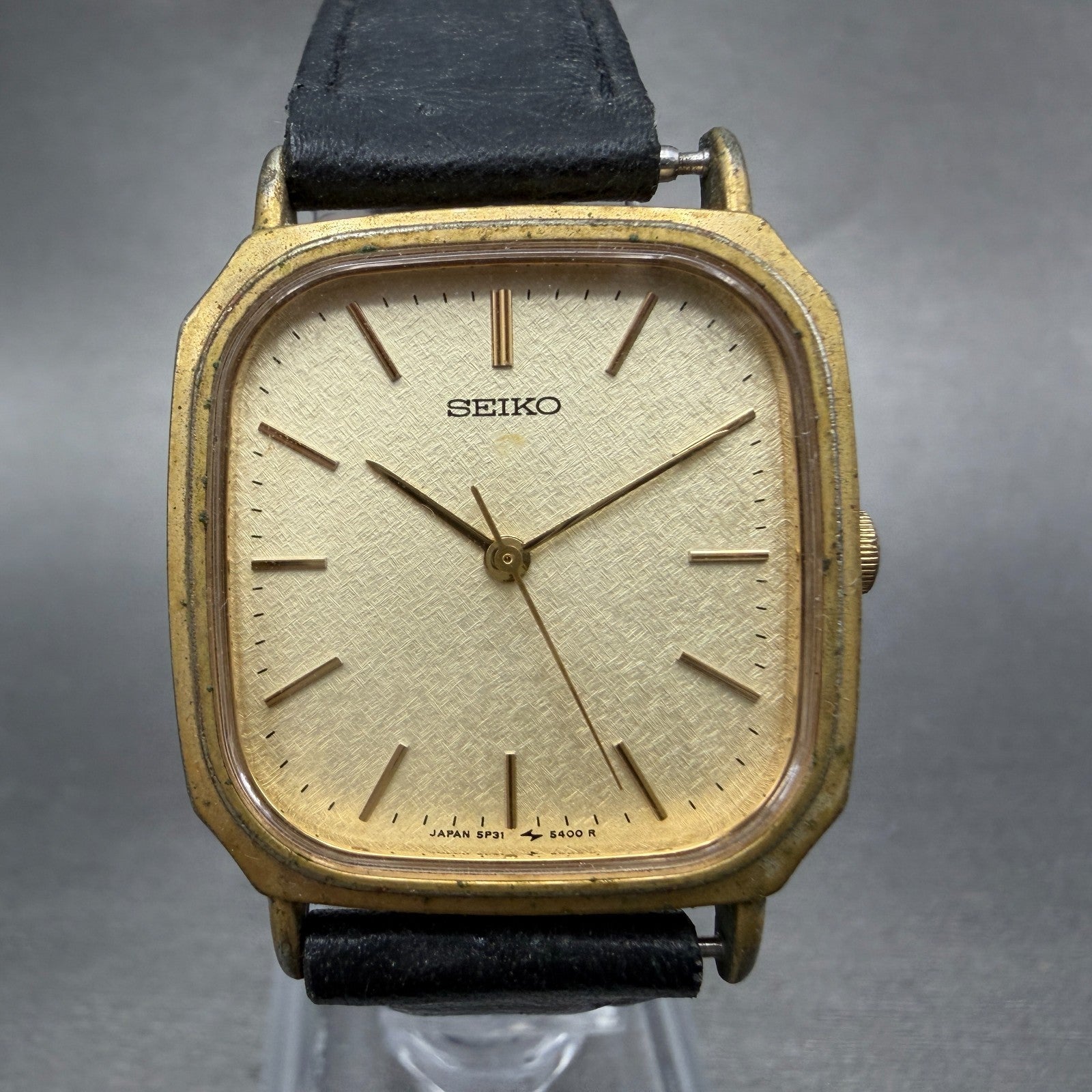 Seiko Watch Men 28mm Champagne Dial Gold Tone Octagon  5P31-5270 New Battery VTG0