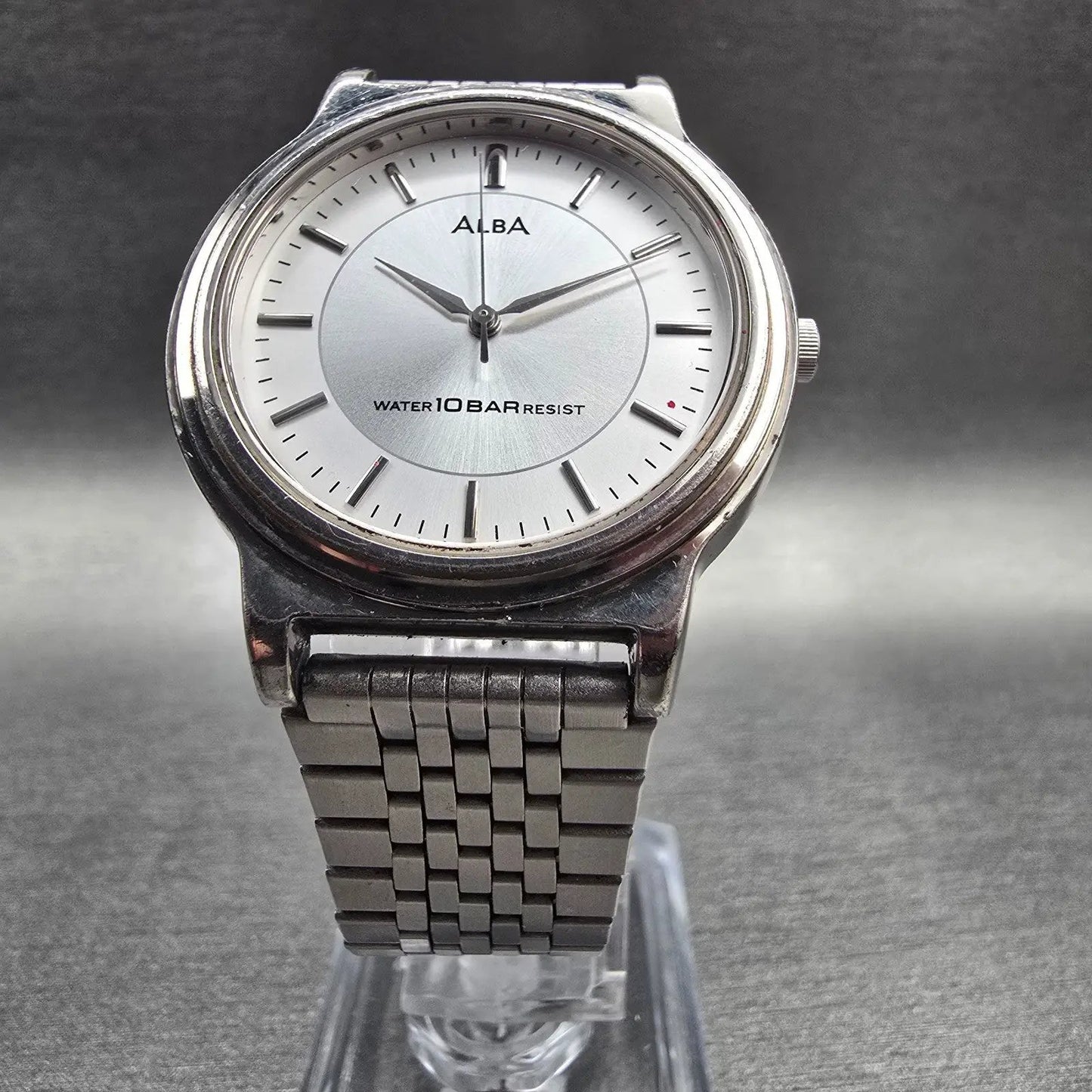 Seiko Alba Watch Men 34mm Silver Dial Silver Tone Round V721-6A90 New Battery5
