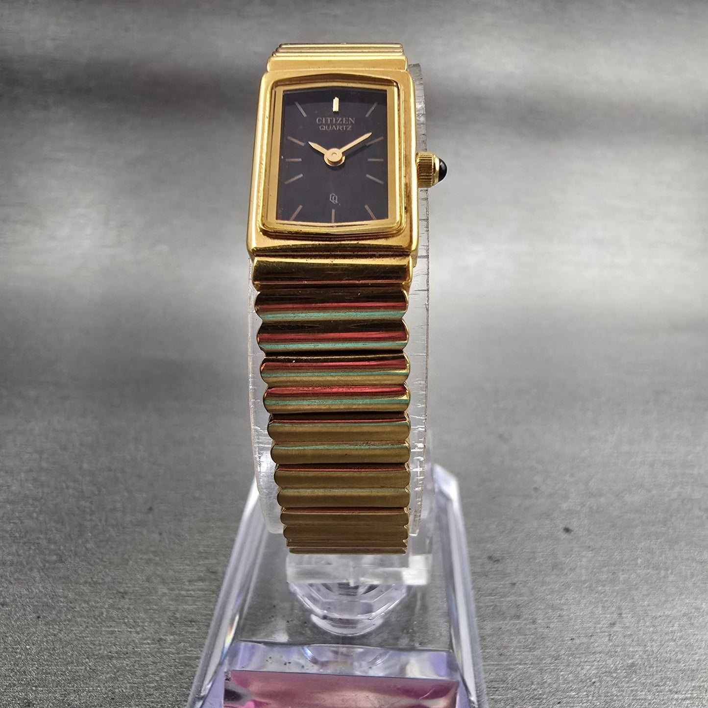 Citizen CQ Watch Women 13mm Black Dial Gold Tone Rectangle 2200-S11917 New Batt5