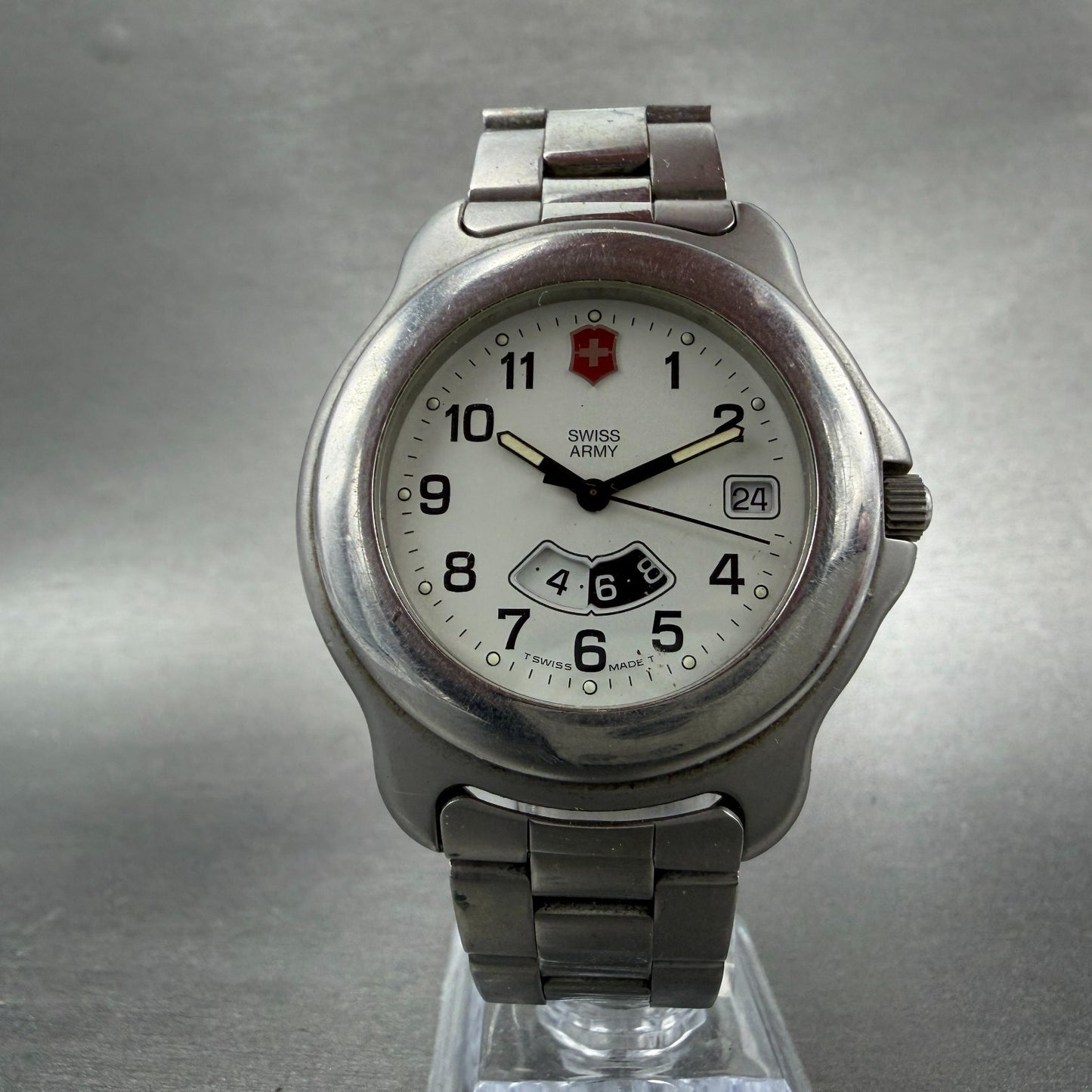 Victorinox Swiss Army Officer Dual Time Watch Men 40mm White Dial Silver Date5