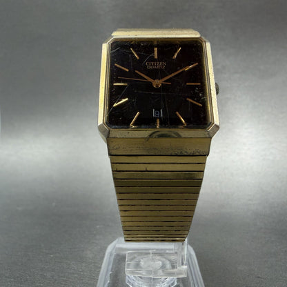 Citizen Tank Watch Men 25mm Black Dial Gold Tone Date 6010-S06304 PARTS6
