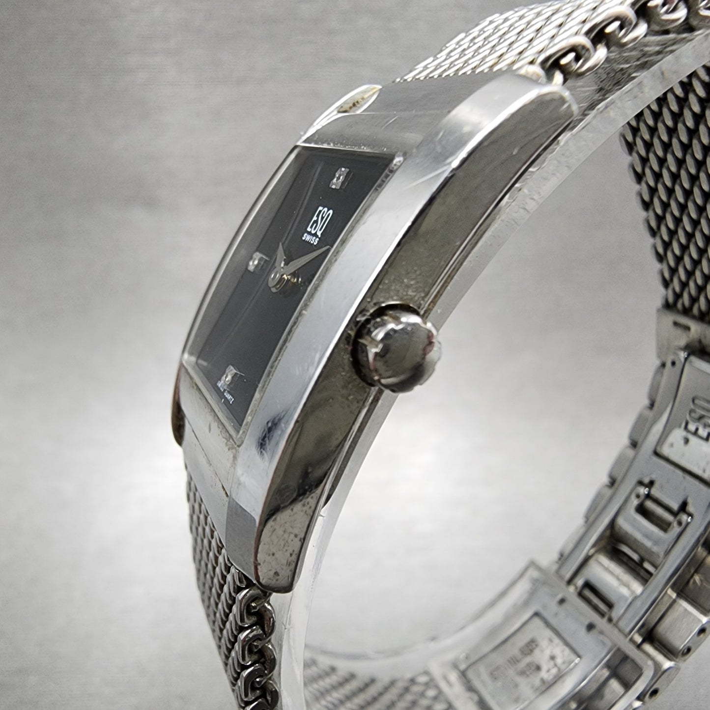 ESQ Tank Watch Women 21mm Black Dial Silver Tone Rectangle E5053 New battery2