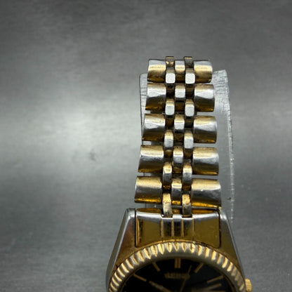 Seiko SQ Watch Women 24mm Black Dial Gold Tone Daydate 3E23-0A69 New Battery ABF4