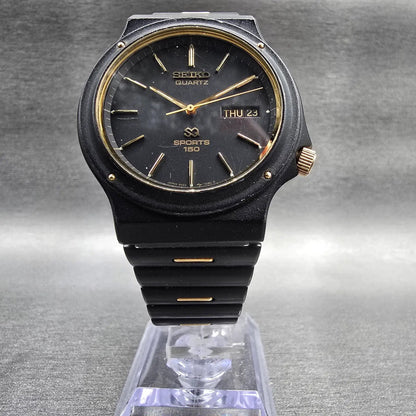 Seiko Sports 150 Watch Men 37mm Black Dial Black&Gold Daydate 5H23-7029 New Batt5
