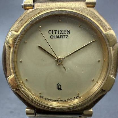 Citizen CQ Watch Men 31mm Gold Dial Gold Tone Round 6030-S04646 New Battery VTG1