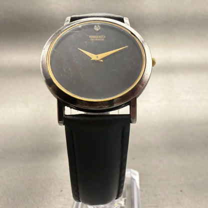 Seiko Watch Men 34mm Black Dial Two Tone Round 7N00-8A49 Vintage New Battery5