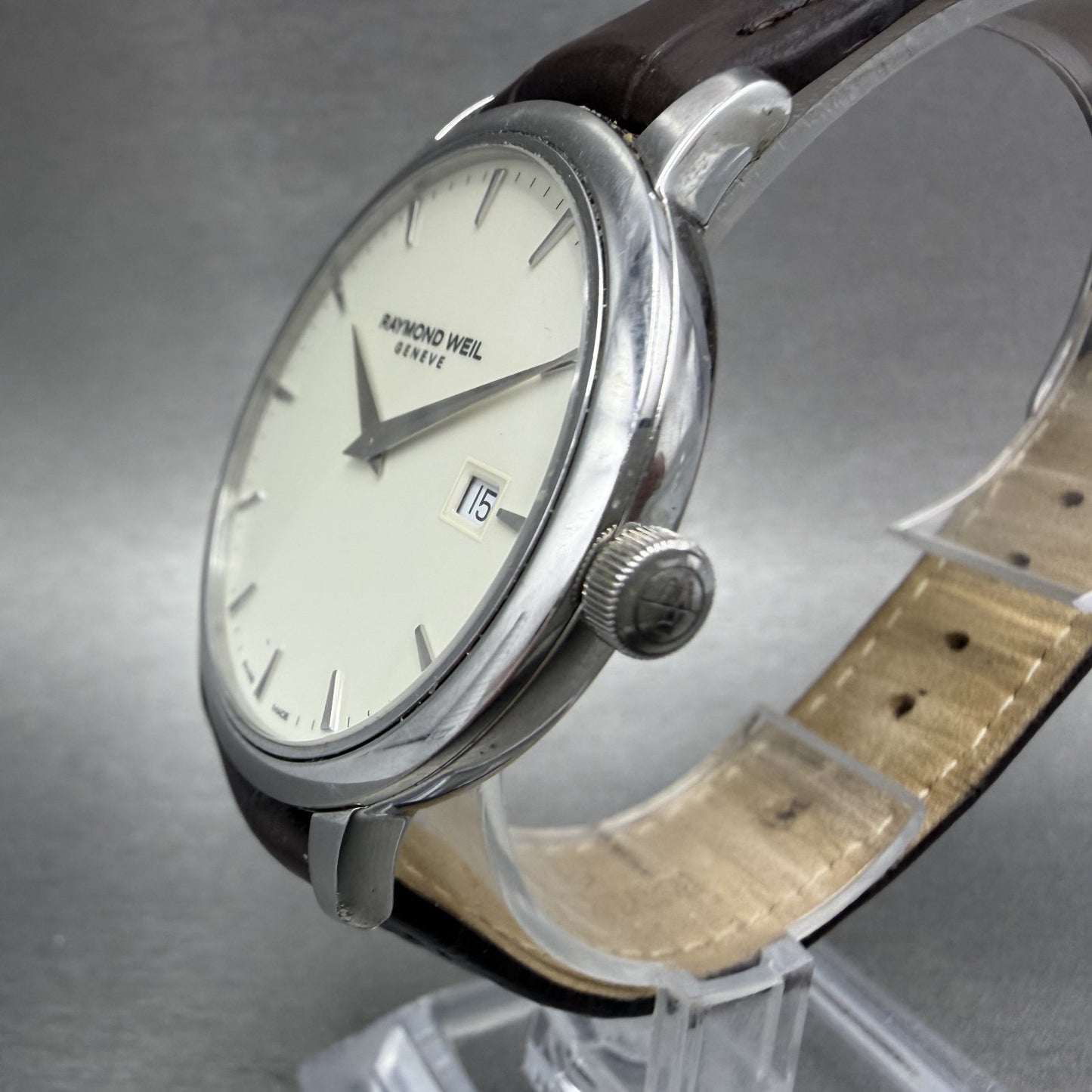 Raymond Weil Toccata Watch Men 39mm Cream Dial Steel Date Round 5488 New battery3