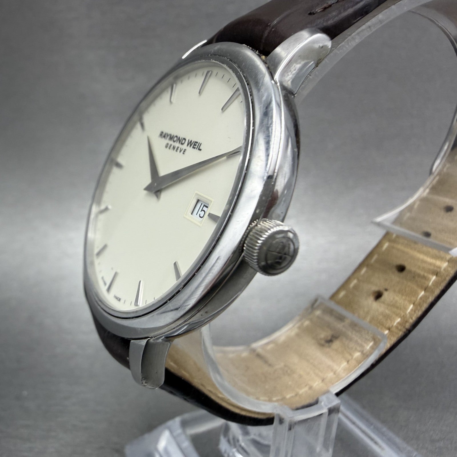 Raymond Weil Toccata Watch Men 39mm Cream Dial Steel Date Round 5488 New battery3