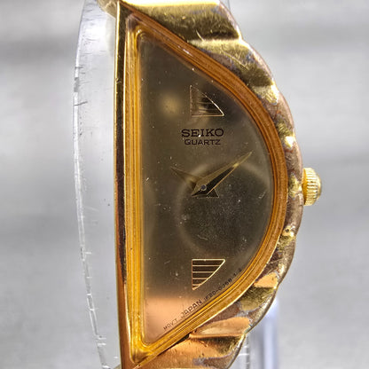 Seiko Watch Women 15mm Gold Dial Gold Tone Asymmetrical 1F20-5059 New Battery1