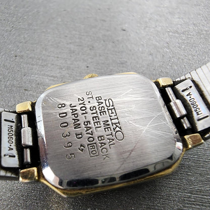 Seiko Watch Women 17mm Silver Dial Two Tone Rectangle 2Y01-5A70 New Battery