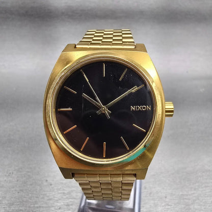 Nixon Time Teller Watch Men 37mm Black Dial Gold Tone Round New Battery0