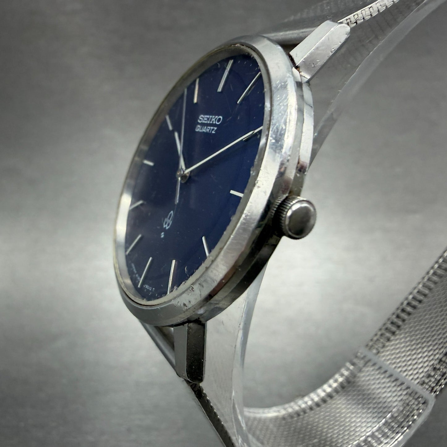 Seiko Watch Men 34mm Blue Dial Silver Tone Round 4120-9010 New Battery Vintage2