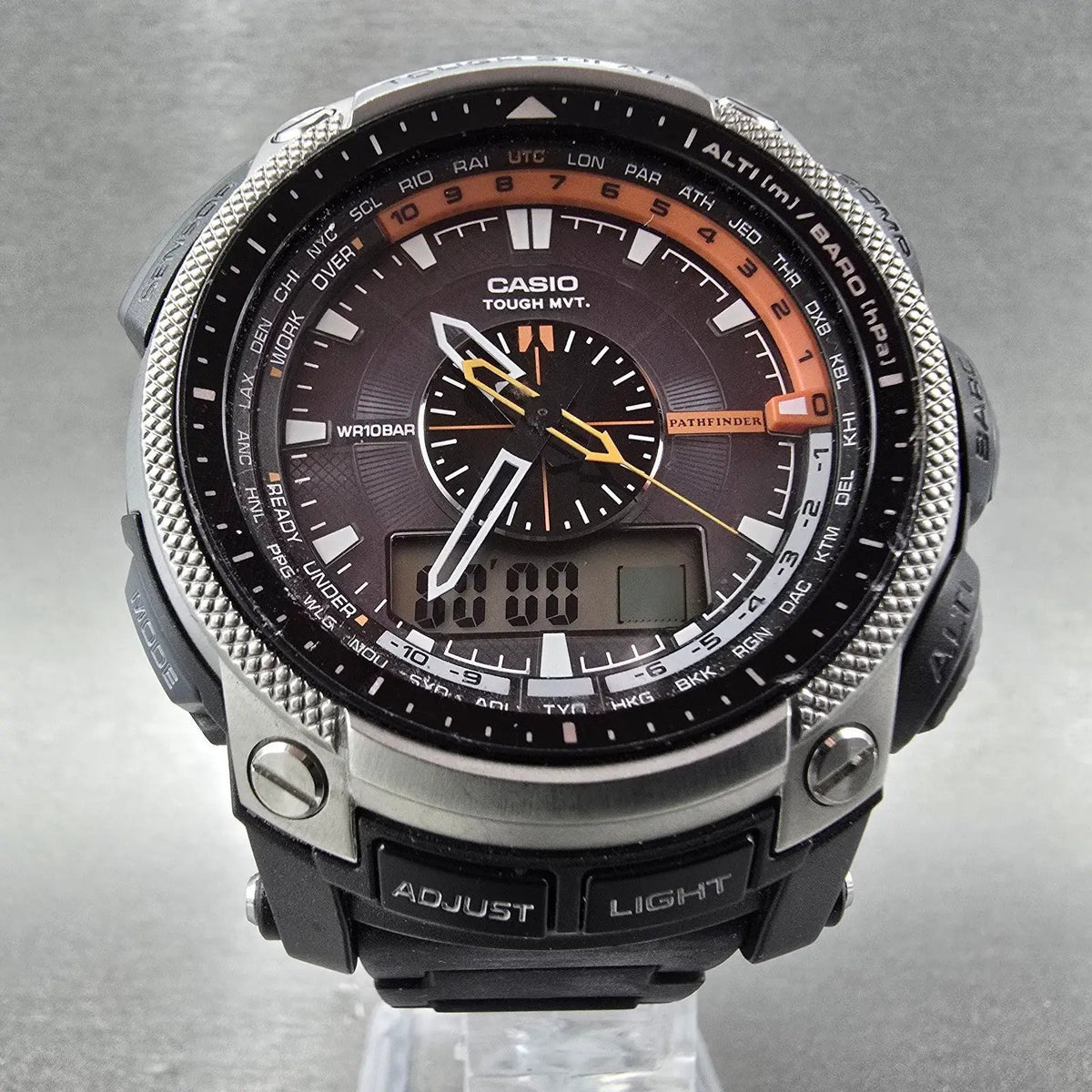 Casio Protrek Watch Men 48mm Gray Dial Black Triple Sensor Solar PAW-5000 Runs5