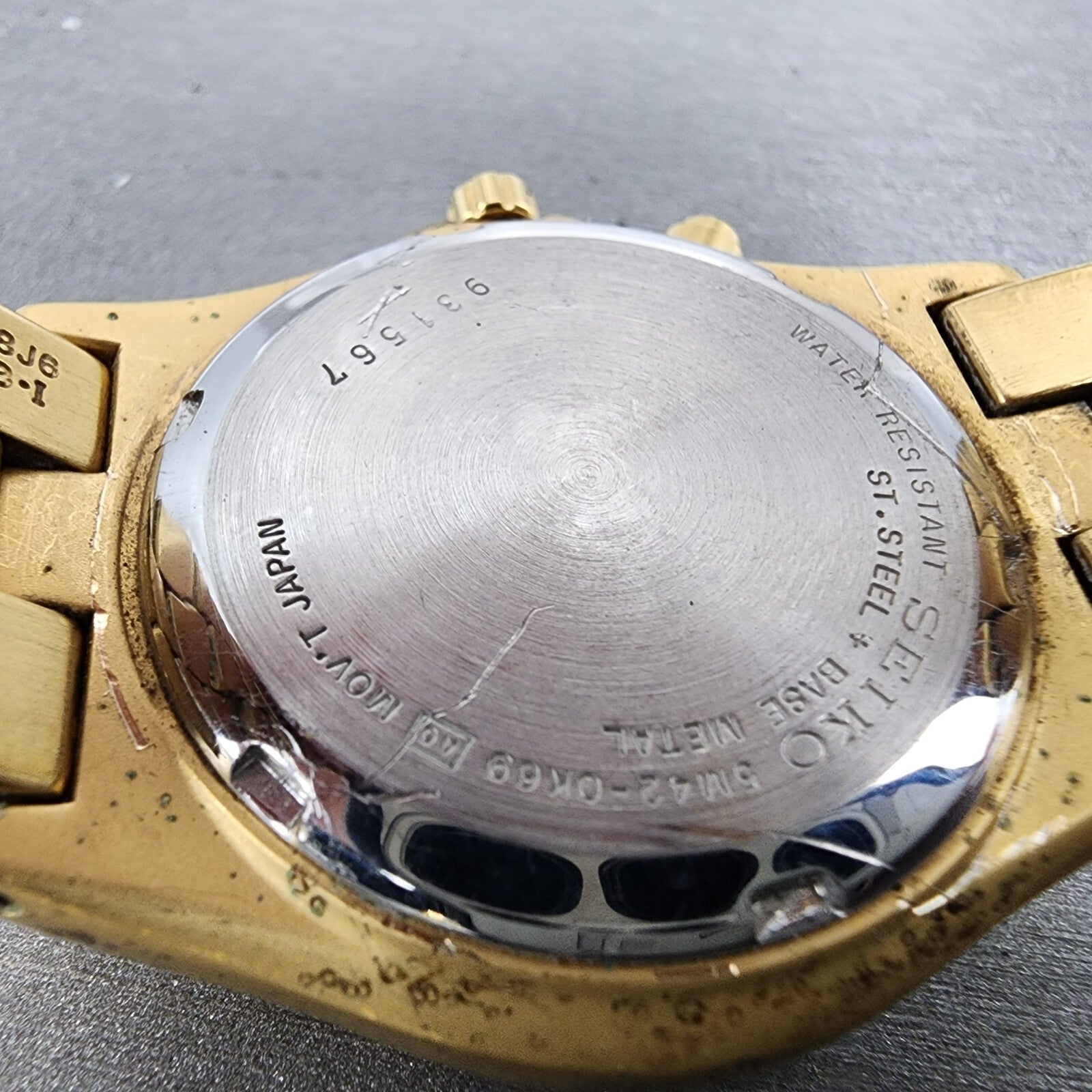 Seiko Kinetic Watch Men 38mm White Dial Gold Tone Date Round 5M420K69 PARTS10