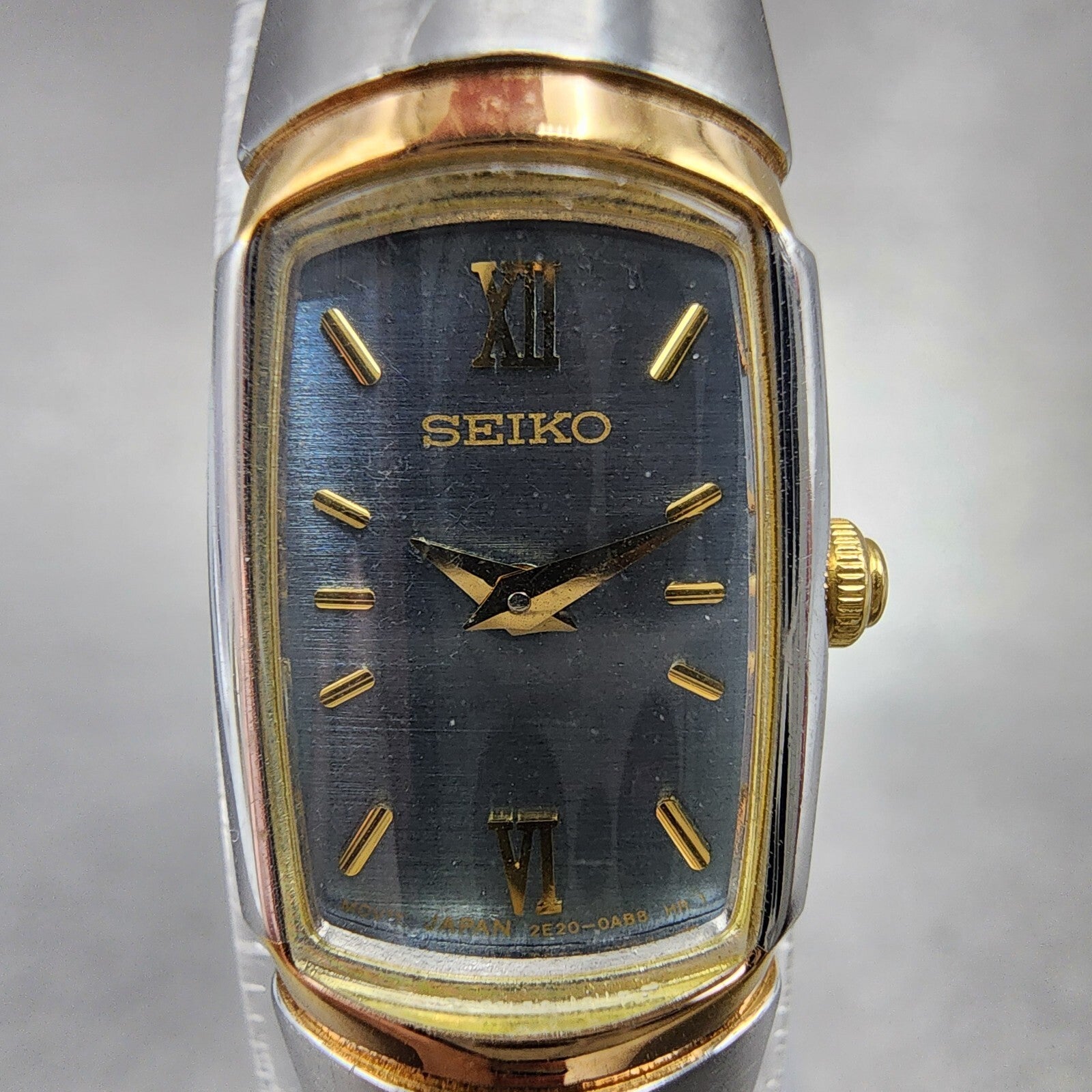 Seiko Watch Women 14mm Blue Dial Two Tone Rectangle 2E200AB0 New Battery1
