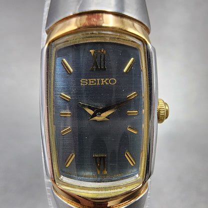 Seiko Watch Women 14mm Blue Dial Two Tone Rectangle 2E200AB0 New Battery1