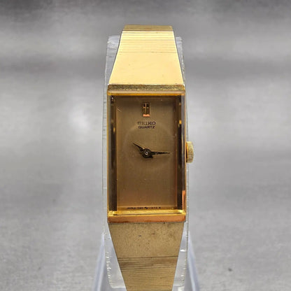 Seiko Tank Watch Women 13mm Gold Dial Gold Tone Rectangle 1320-5960 New Battery0