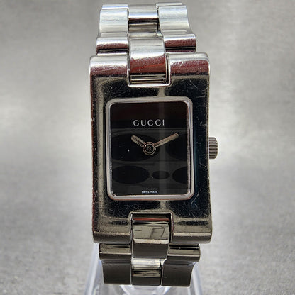 Gucci Tank Watch Women 17mm Black Dial Silver Tone Rectangle 2305L New Battery1