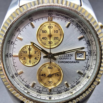 Citizen Chronograph Watch Men 38mm Silver Dial Two Tone Date 0510-C50031 New Bat1