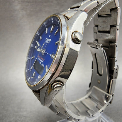 Casio Lineage Watch Men 40mm Blue Dial Silver Tone Analog Digital Solar Runs2