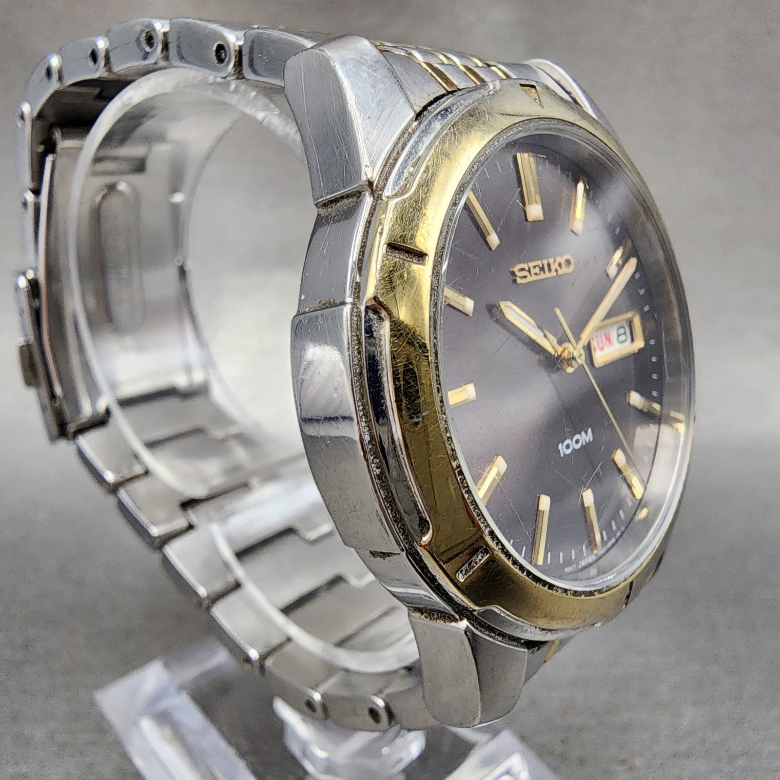 Seiko 100m Watch Men 39mm Silver Dial Two Tone Daydate Round 7n430az0 PARTS4