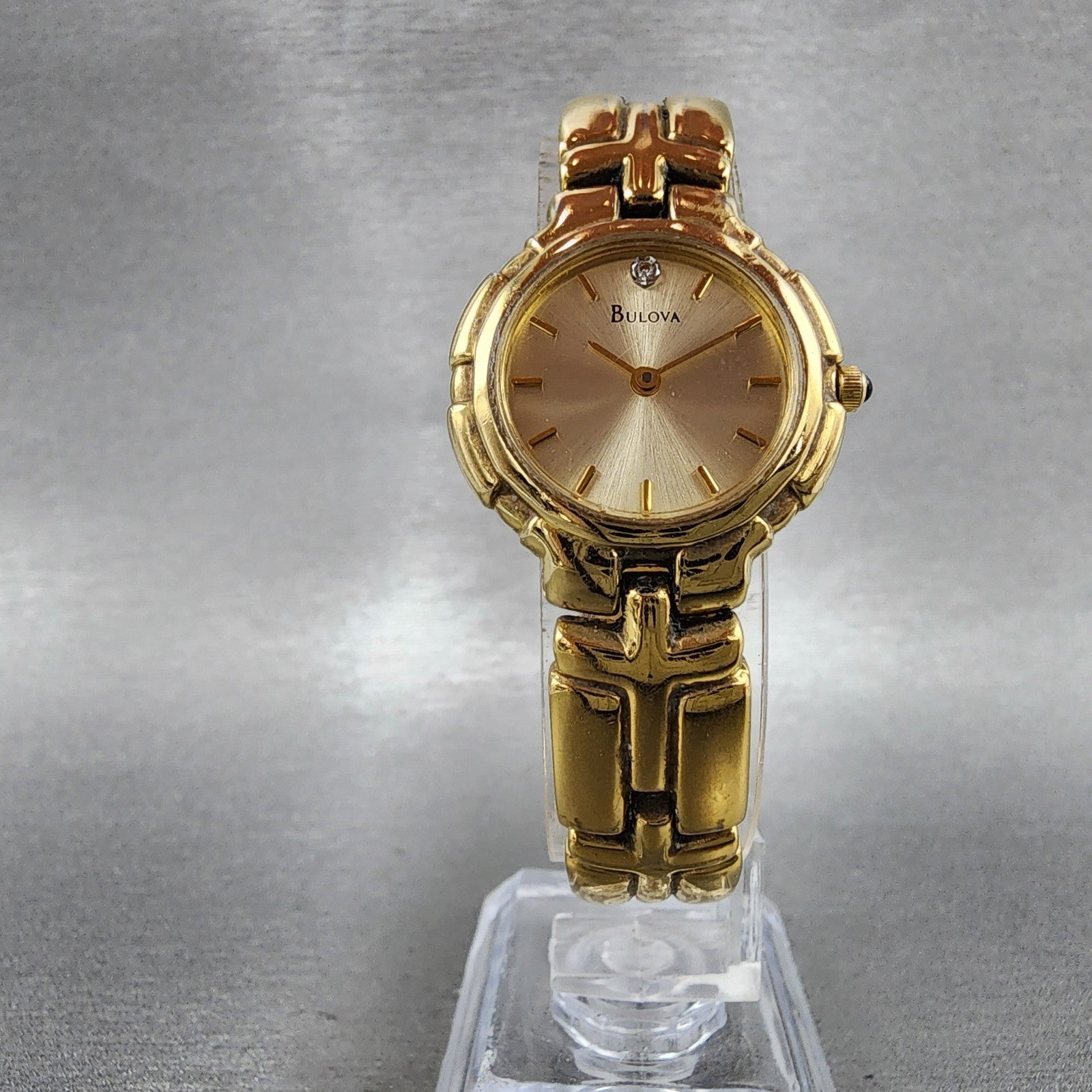 Bulova Watch Women 26mm Gold Dial Gold Tone Round 97P44 New Battery VTG5