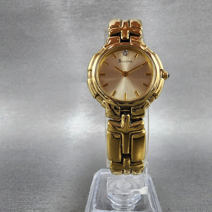 Bulova Watch Women 26mm Gold Dial Gold Tone Round 97P44 New Battery VTG5
