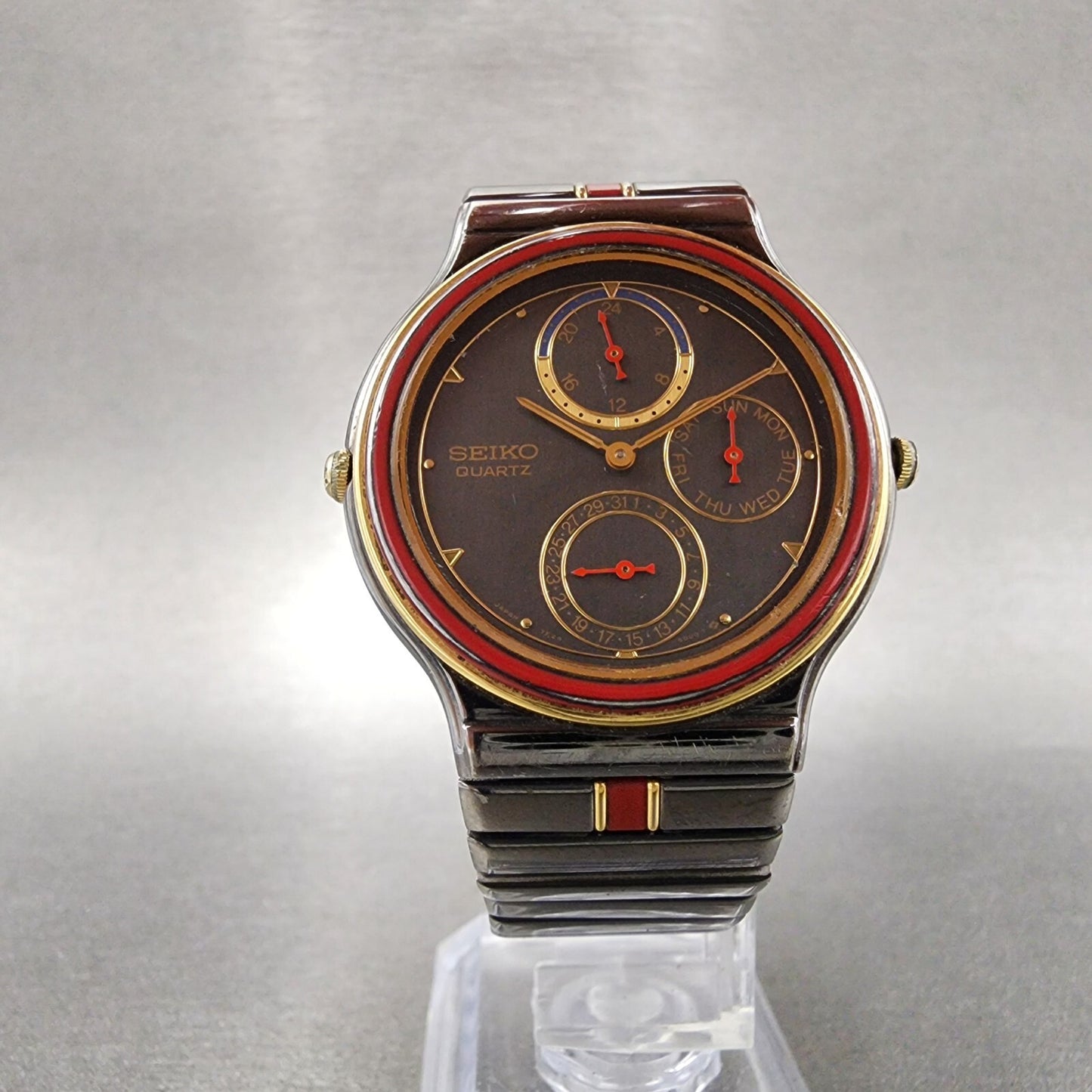Seiko Watch Men 34mm Black Dial Black Tone Daydate 7f246009 PARTS6