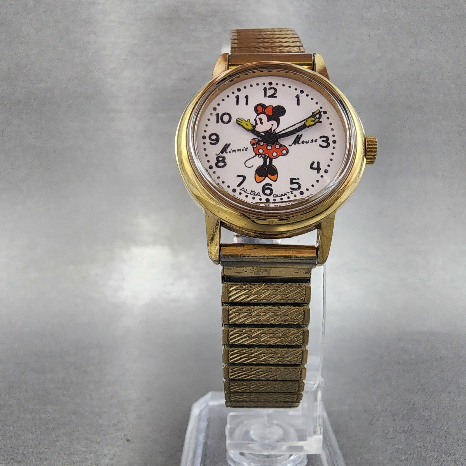 Seiko Alba Minnie Mouse Watch Women 26mm White Dial Gold Tone Y4010110 New Batt5