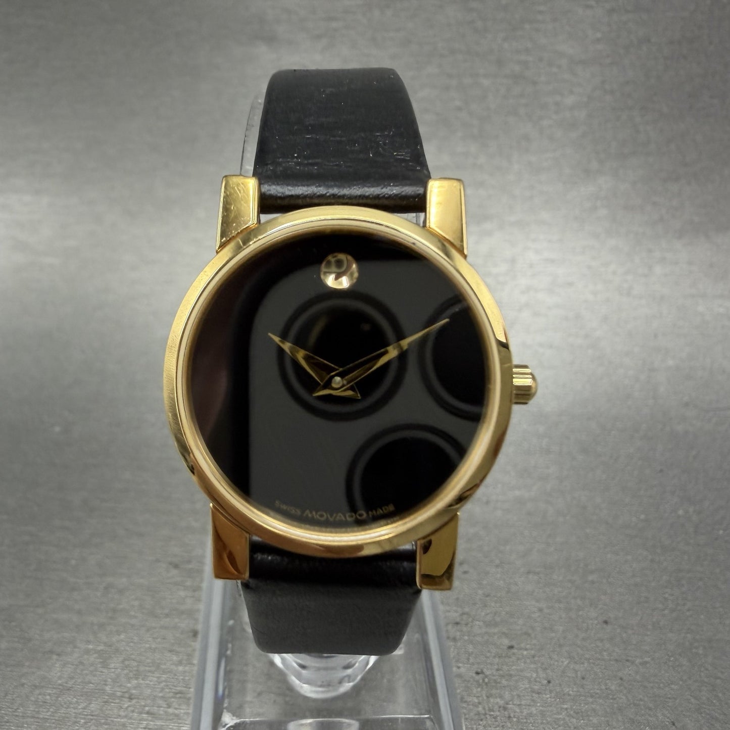 Movado Museum Watch Women 25mm Black Dial Gold Round 87.A1.845 New Battery0