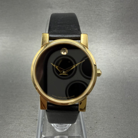 Movado Museum Watch Women 25mm Black Dial Gold Round 87.A1.845 New Battery0