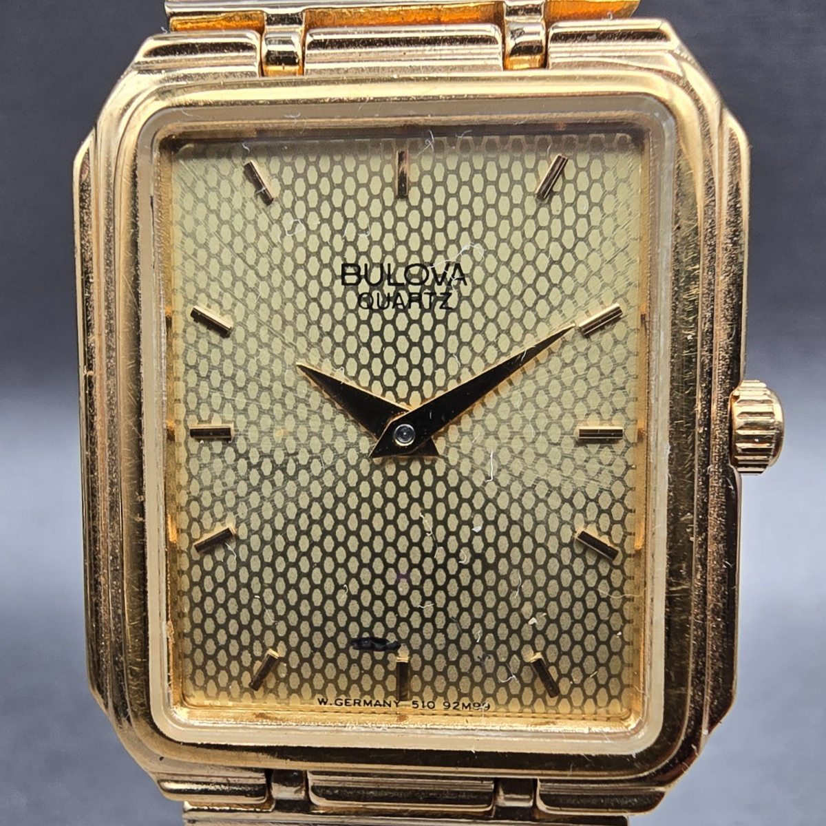 Bulova Tank Watch Men 24mm Gold Dial Gold Rectangle 92M99 New Battery VTG1