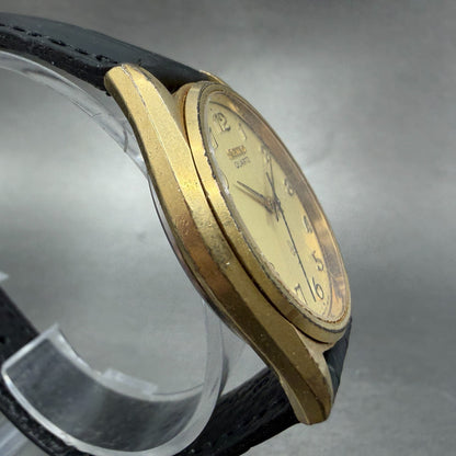 Seiko Watch Men 36mm Champagne Dial Gold Tone Round 7121-8000 New Battery GH33