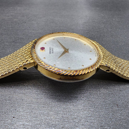 Seiko Watch Men 32mm White Dial Gold Tone Mesh Band READ!! 74307010 New Battery5