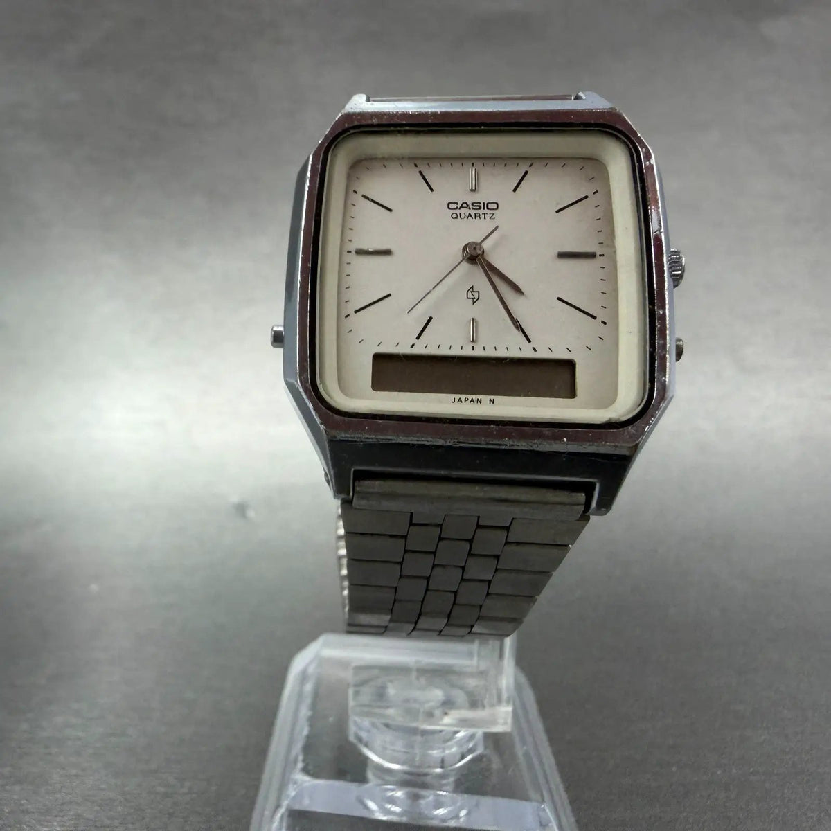 Casio Analog Digital Watch Men 31mm Silver Dial Silver Tone AQ-321 PARTS ABC VTG6