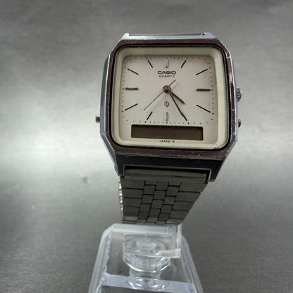 Casio Analog Digital Watch Men 31mm Silver Dial Silver Tone AQ-321 PARTS ABC VTG6